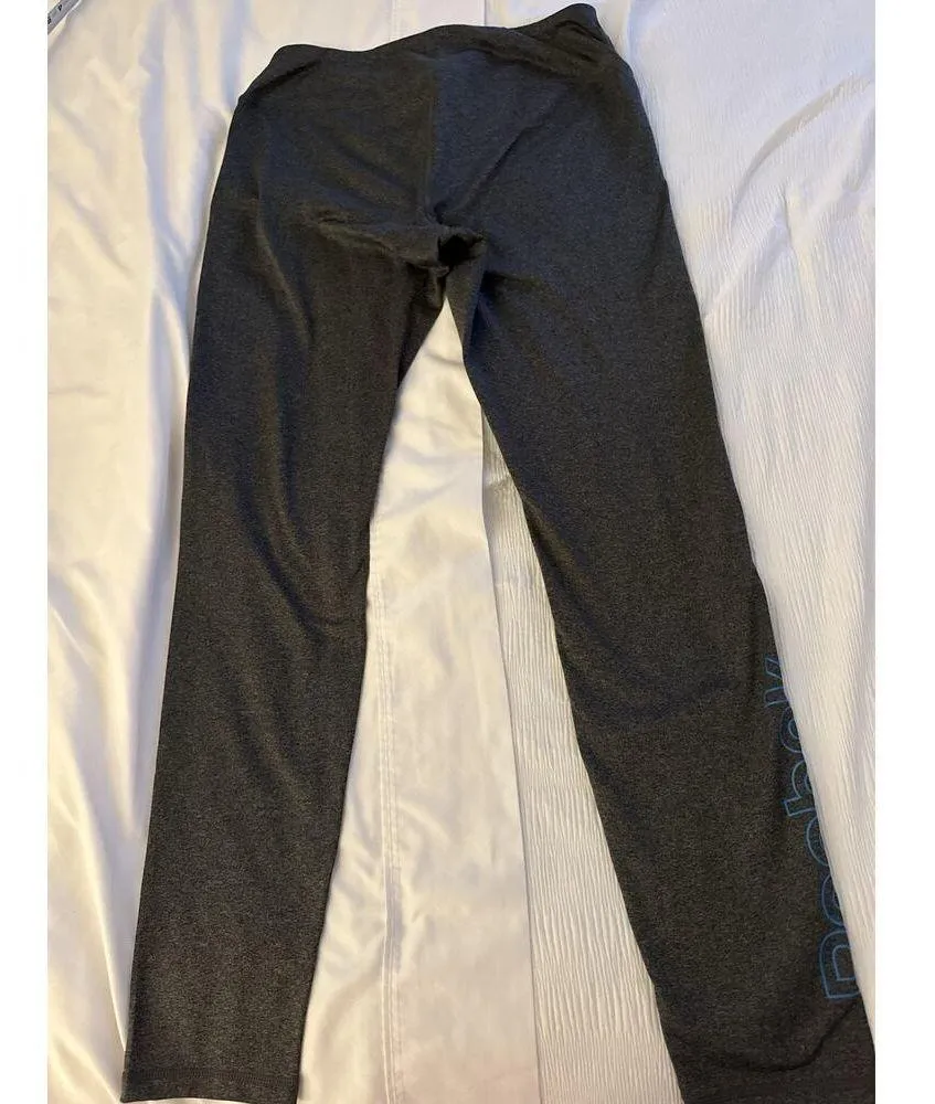 Reebok Yoga Pants Gray Blue Logo Women's Medium Activewear Athletic Sport Ankle - Image 3