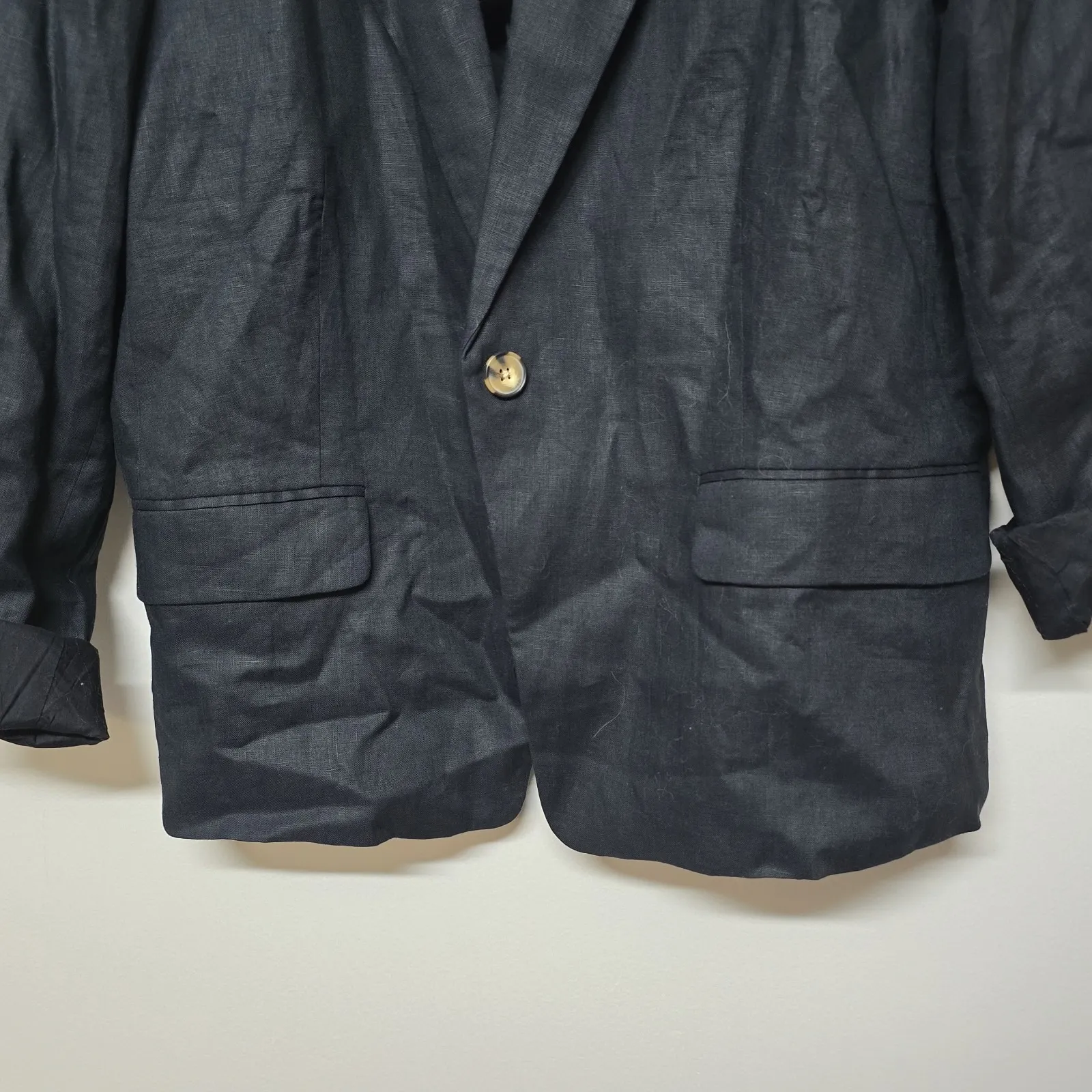 Quince 100% European Linen Structured Blazer in Black‎ Size XL Office Academia - Image 5