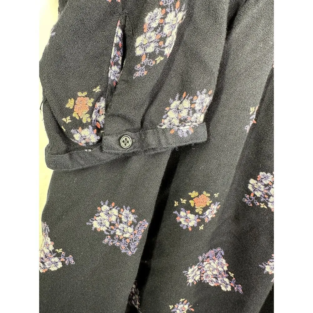 Old Navy Blue Floral Print Long Sleeve Embroidered Dress Women Medium Boho - Image 5