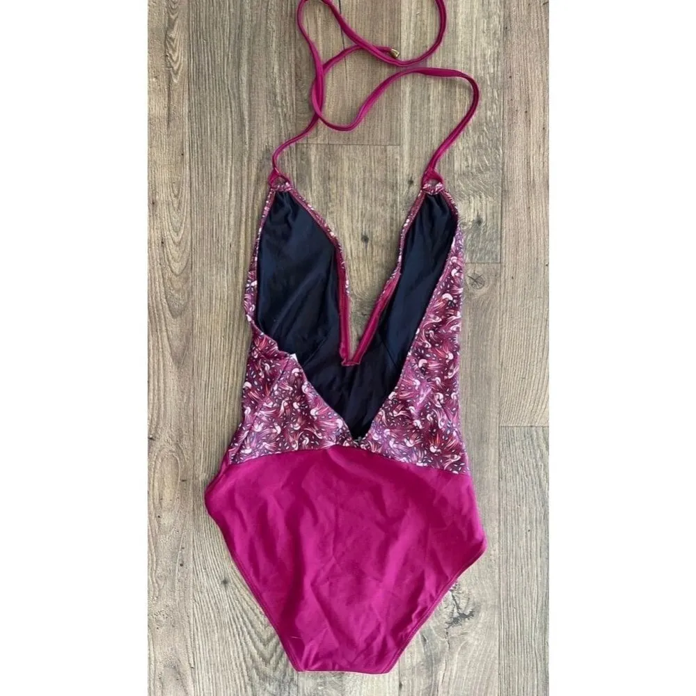 Thorsun Natalie One Piece Swimsuit Bird Print Red/Berry Women's Size Small S NWT Pink - Image 2