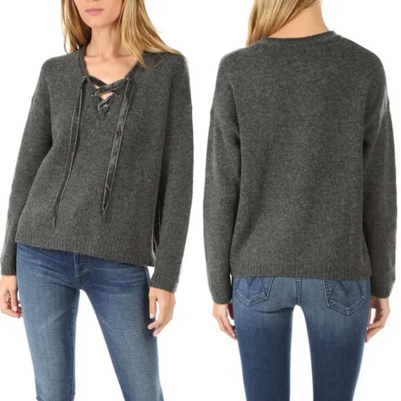 Rails Amelia Lace-Up Sweater M Charcoal Gray Cashmere Wool - Image 2