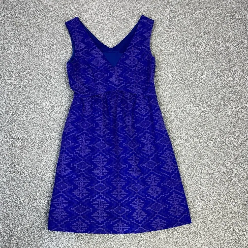 Maeve Anthropologie‎ Averie Jacquard Skater Dress Blue 2 Embroidered Aztec - Image 16