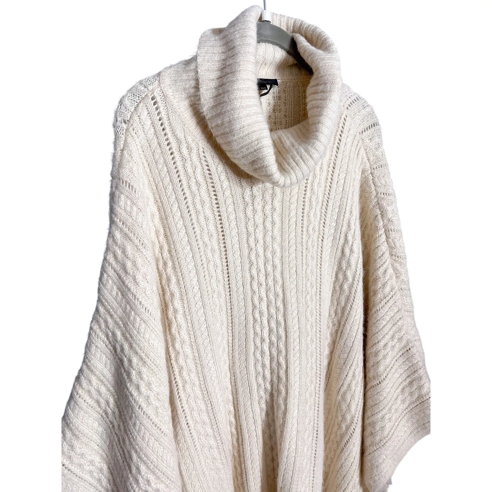 NEW Donna Karan Ivory Cable Knit Cowl Neck Poncho Sweater Cape - Image 5
