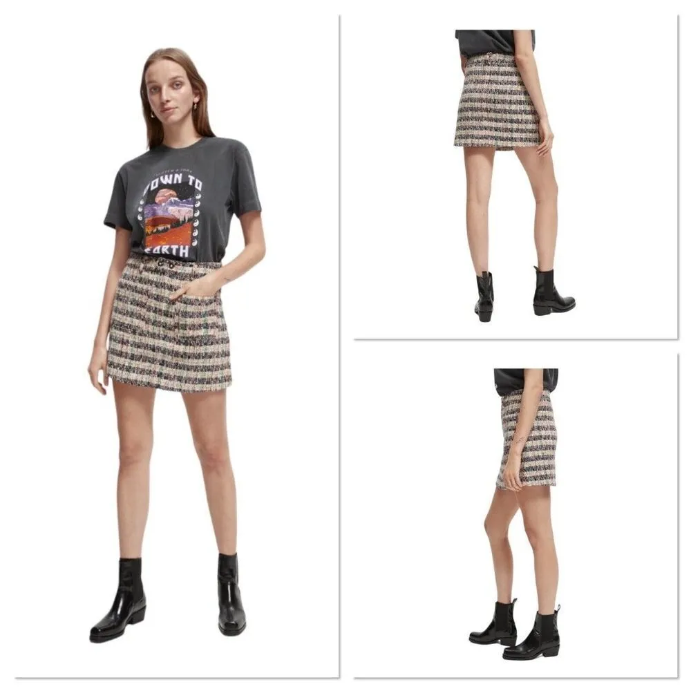 Scotch &‎ Soda Short Mini Tweed Pocket Front A Line Skirt Combo T Multi Color Lg - Image 2