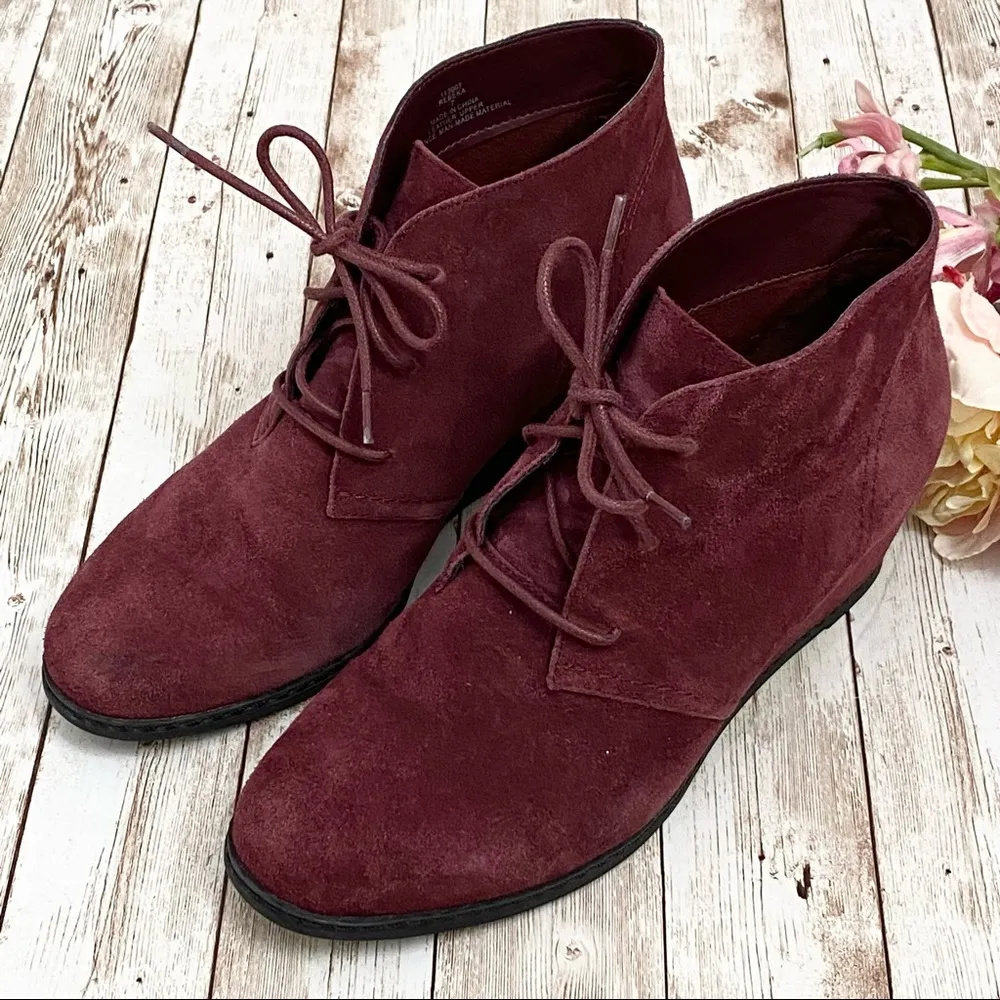 MICHAEL by Michael Shannon “Rebeka” Wine Suede Wedge Lace-up Booties 7 - Image 4