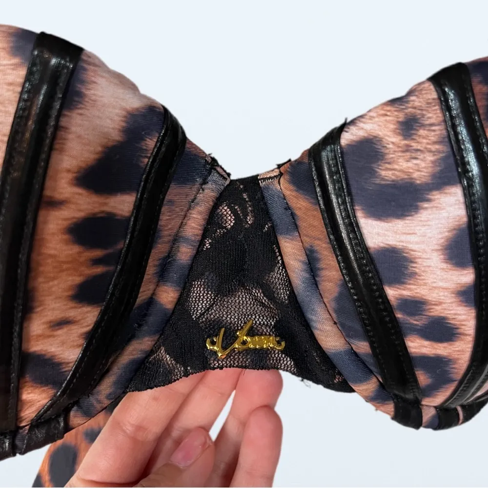 NWT  Marilyn Leather + Lace Bustier Leopard Bikini Top, Small - Image 3