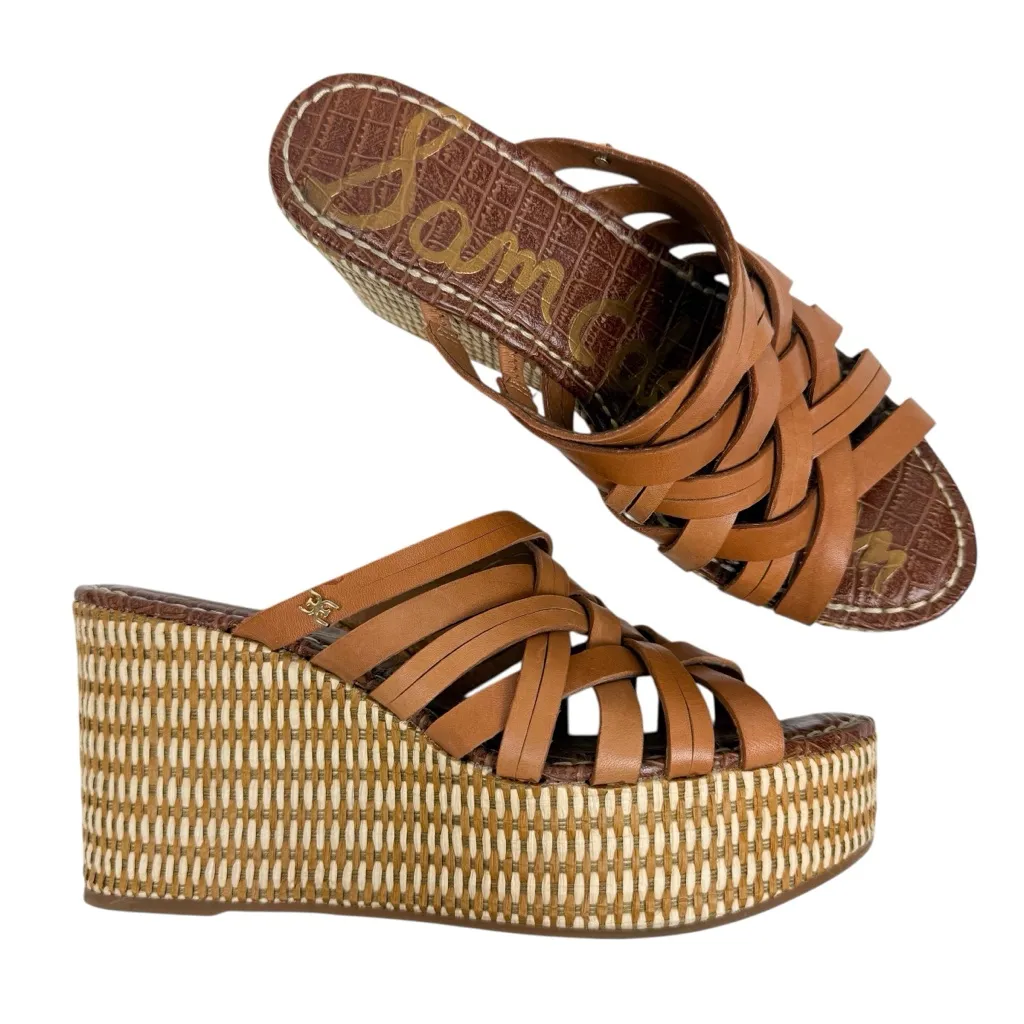 Sam Edelman Devon Strappy Wedge Sandal Saddle Leather Woven Espadrille Size 8.5 - Image 3