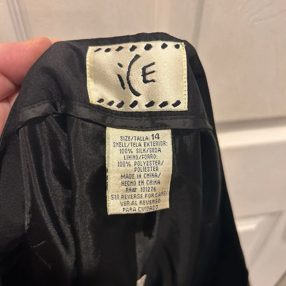 Ice 100% Silk Pants Vintage 90's Black Straight Leg Women's Size 14 NWT Beaded - Image 6