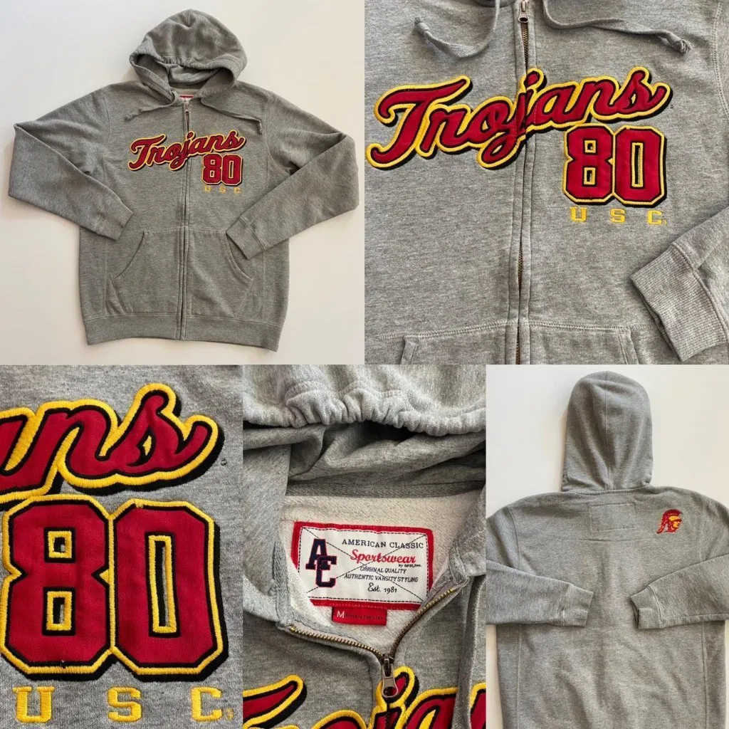 USC Southern California Trojans Gray Heather Full Zip Hoodie Size M - Image 4
