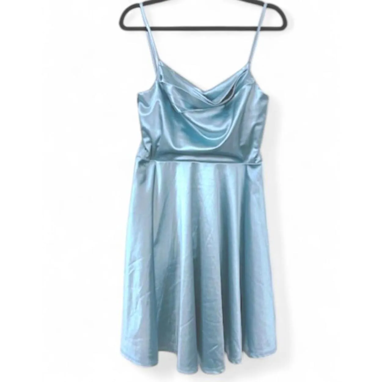 VTG Papaya‎ Blue Satin Mini Dress Sz L Blue Coquette Sweet & Flirty Y2K - Image 2