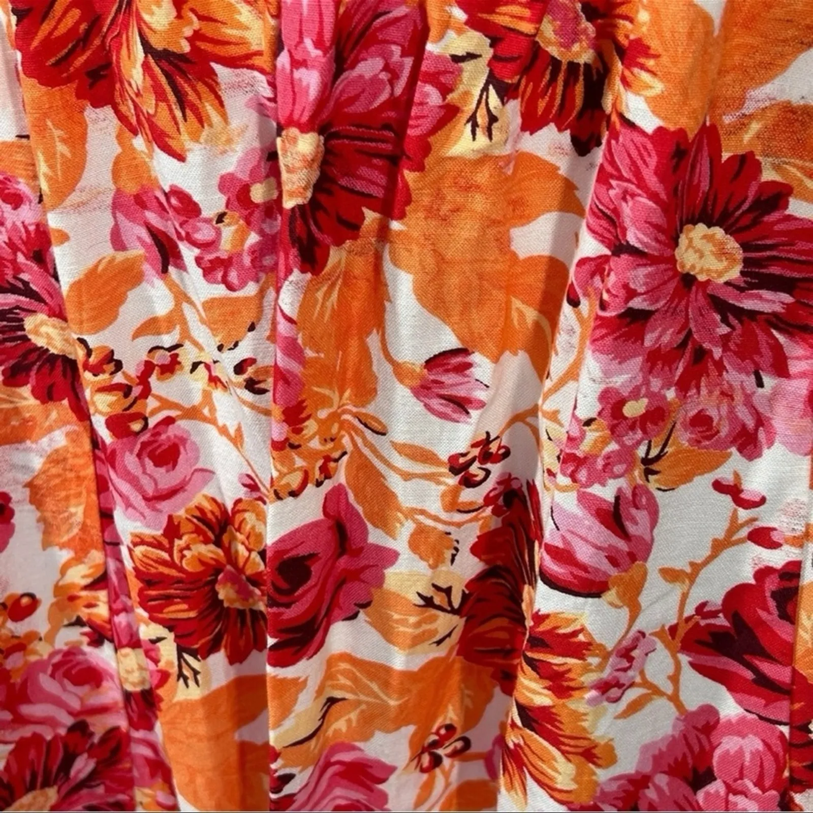 Japna Peach & Coral Floral Midi Skirt NWOT Size Large Pockets - Image 5