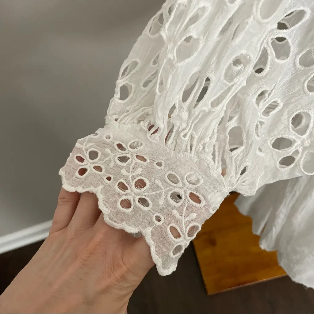 Free People One Dress Bella Note Eyelet Flower Babydoll Whimsical Boho White - Image 7