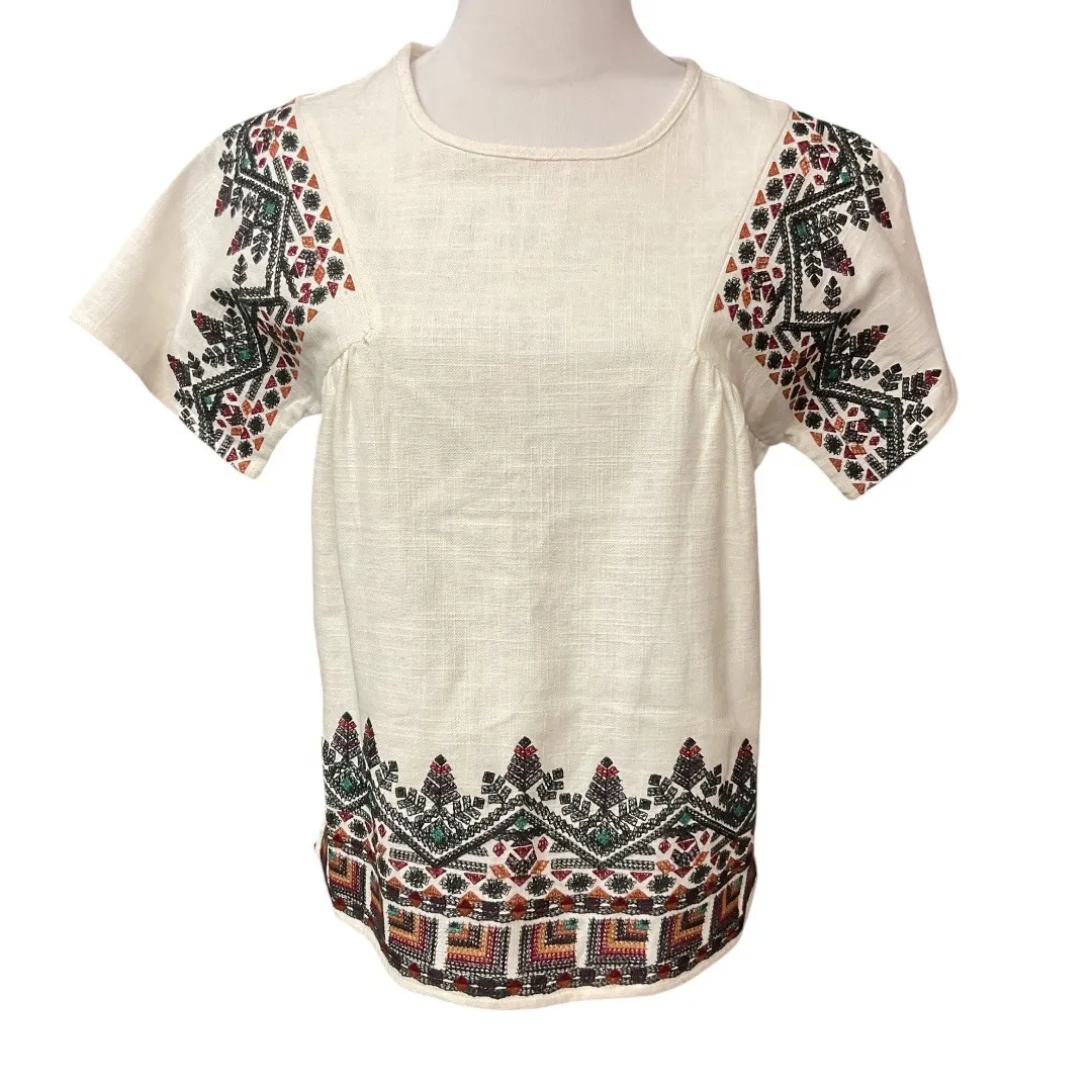 Romeo & Juliet Couture Short Sleeve Embroidered Boho Chic Blouse Top Size Small - Image 2