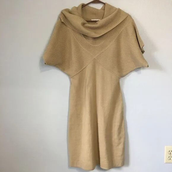 Sandra Darren • Tan Acrylic Cowl Neck Dress Size Medium Midi - Image 2