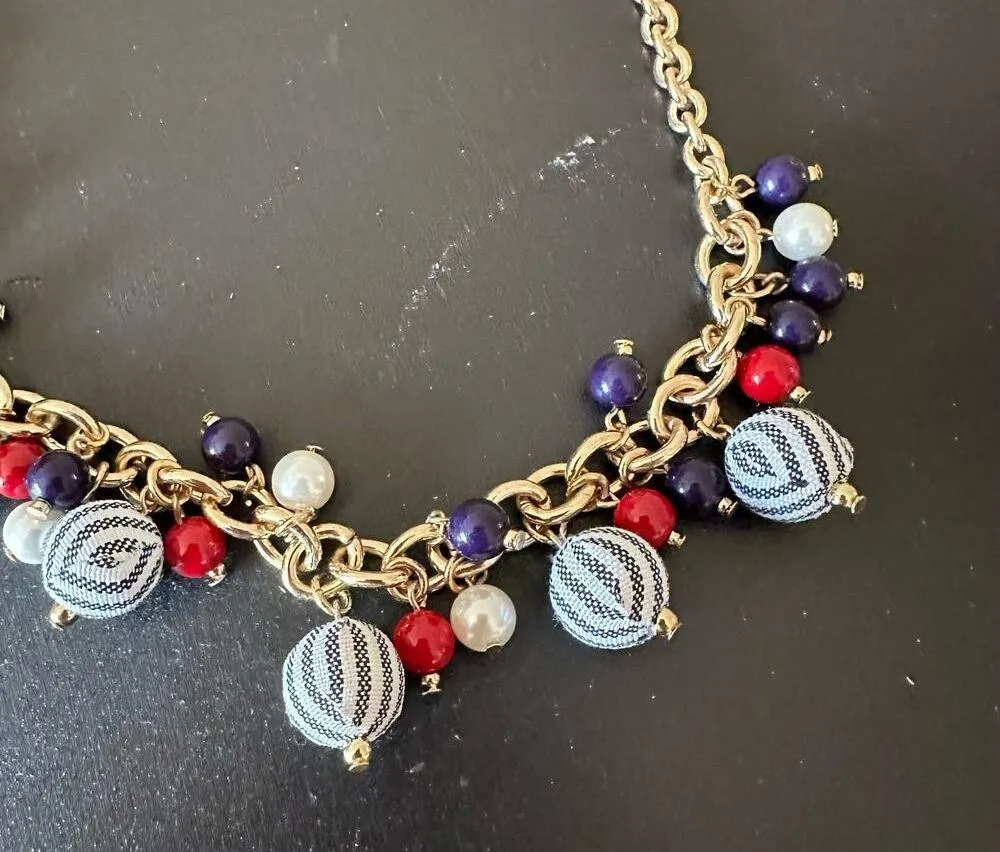 Statement Necklace Gold with Red White and Blue Accents - Image 2