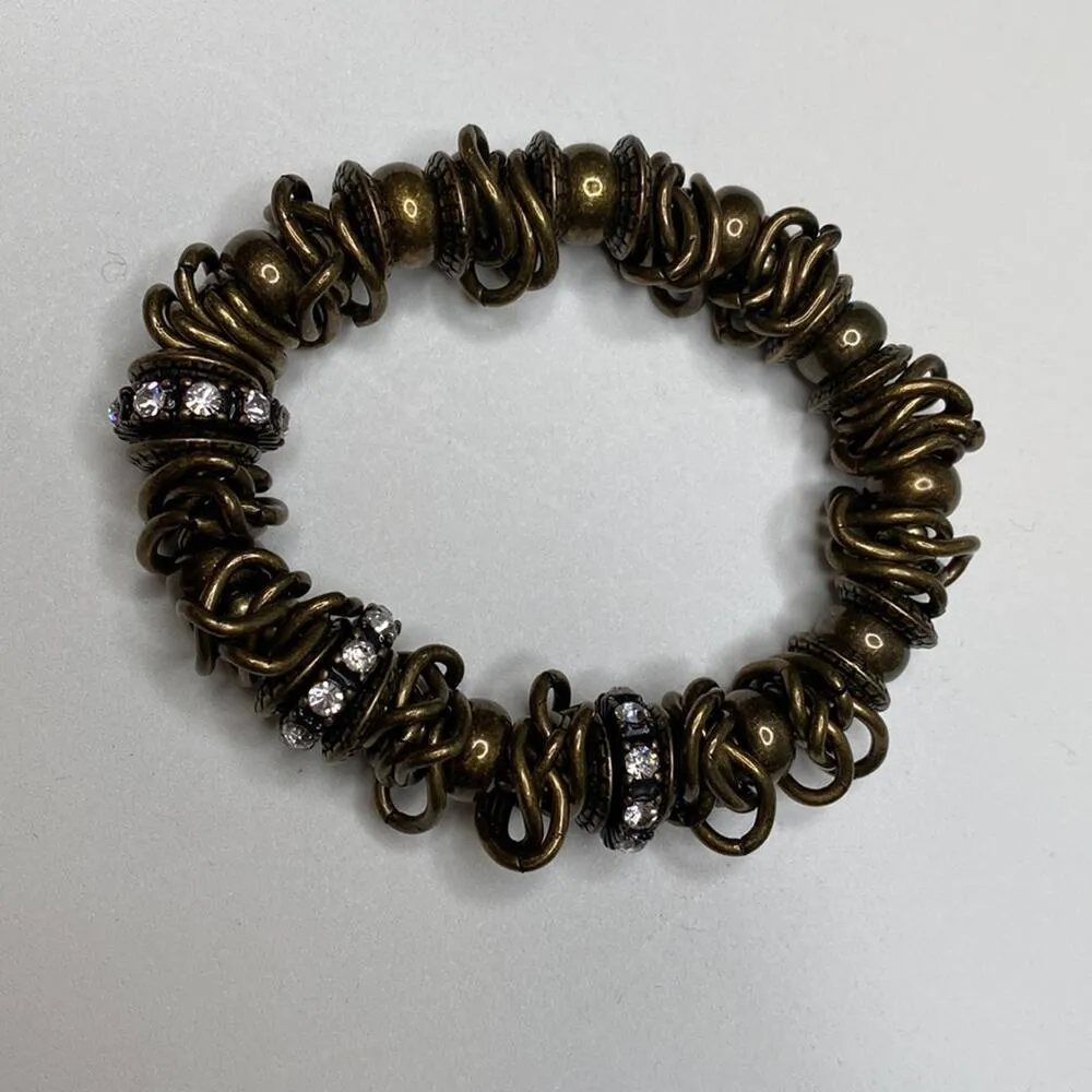 Lia Sophia Gold-Tone/Bronze-Tone Twisted Chains & Cut Crystals Bracelet EUC OS - Image 3