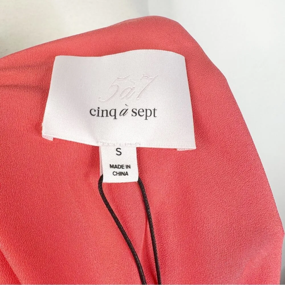 NWT Cinq a Sept Stace One-Shoulder Silk Blouse in Neon Coral Size Small - Image 7