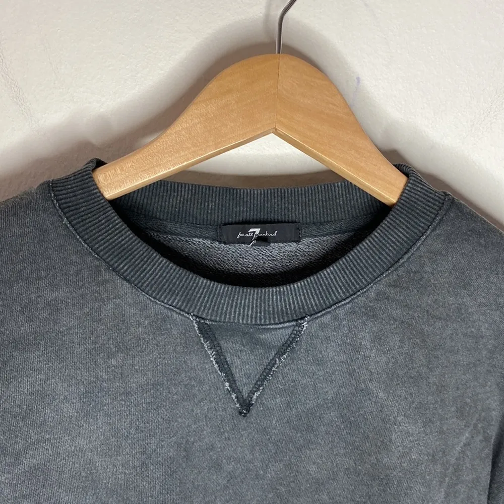 7 for all mankind acid wash charcoal ruffle sleeve cropped boxy sweatshirt sz M - Image 6