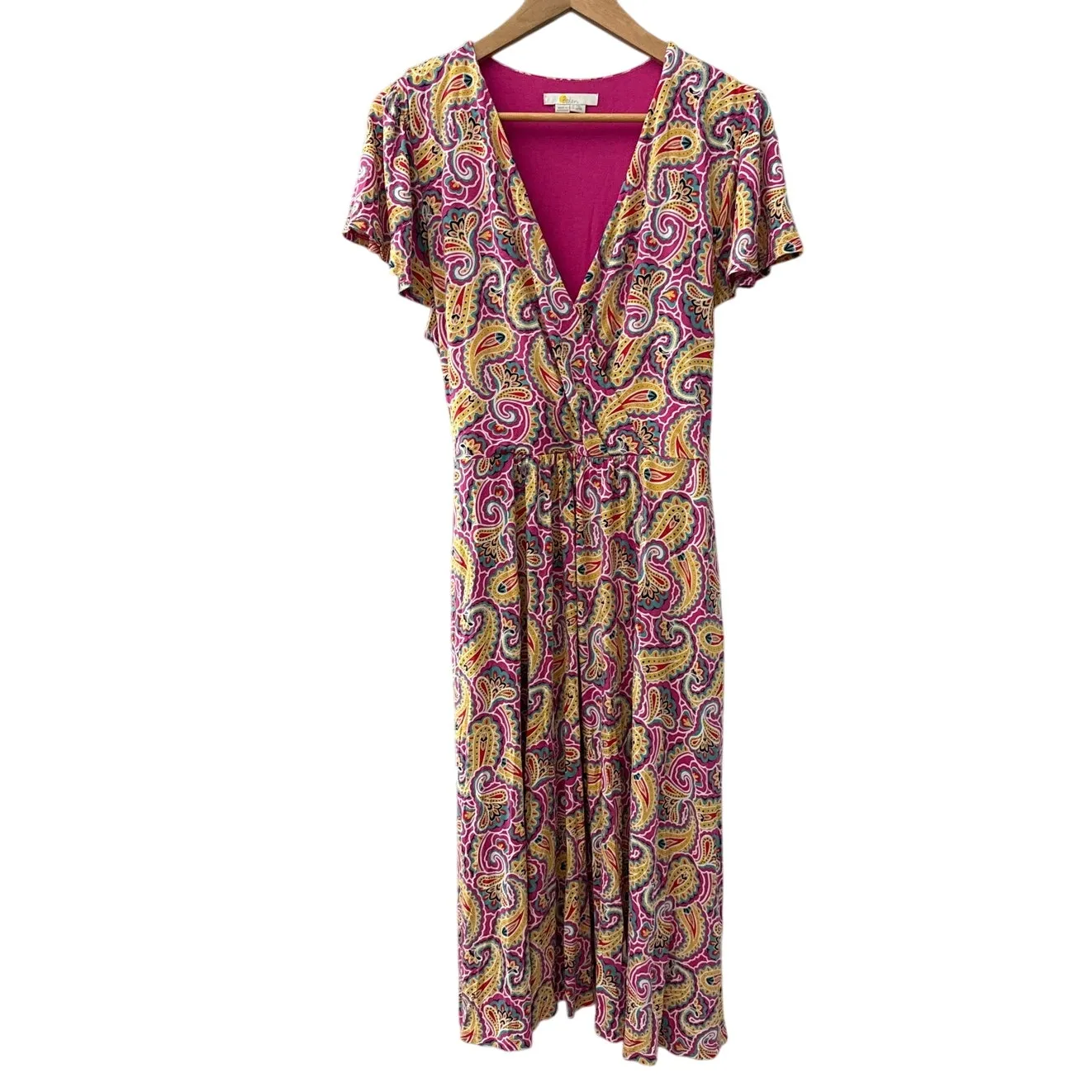 Boden Evangeline Paisley Jersey Wrap Dress Party Pink Size 16/18 Long - Image 10