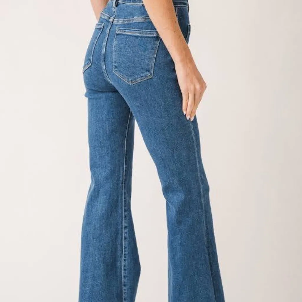 Risen Sedona Patch Pocket Flare Jeans in Washed Dark - Image 3