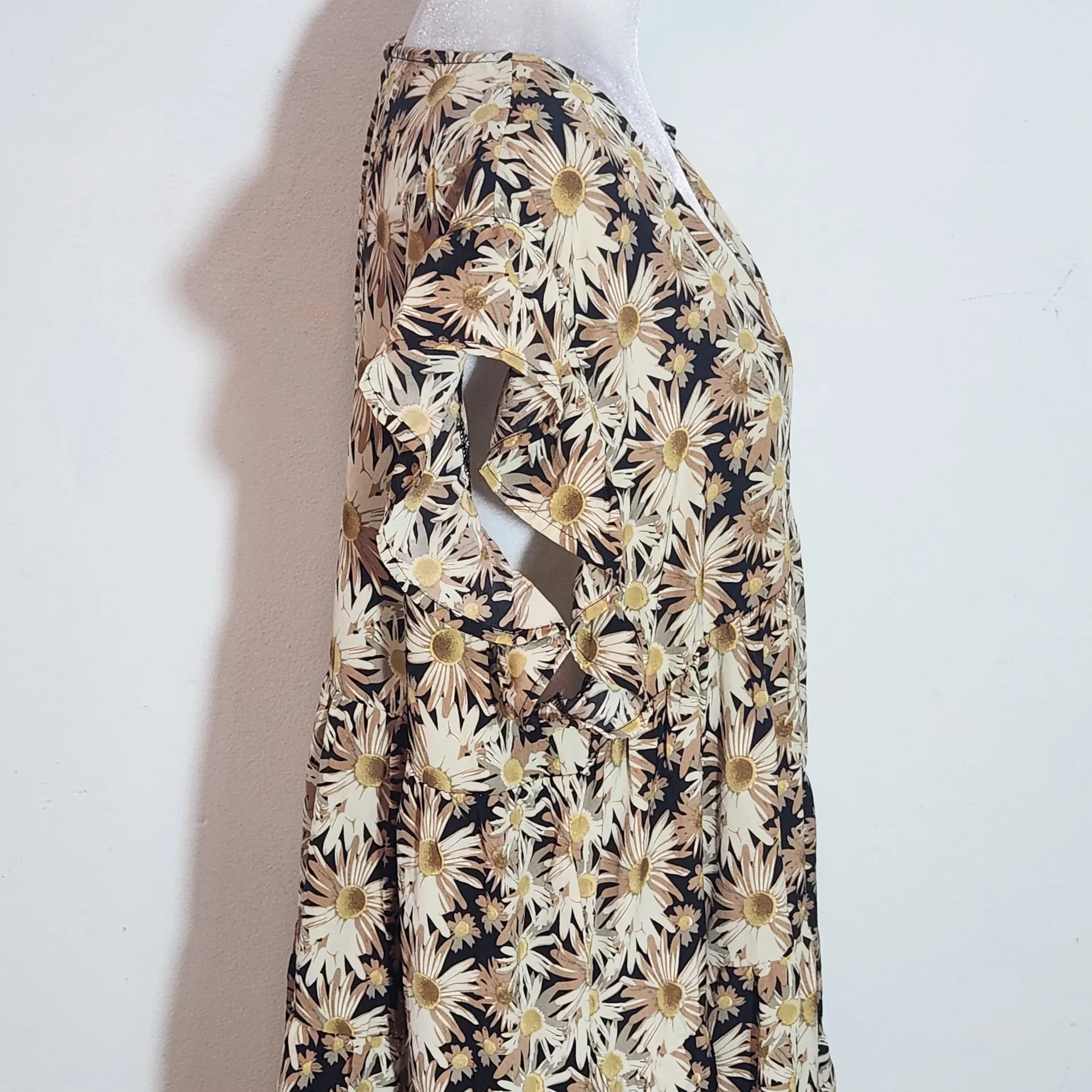 Entro Brown Floral V-Neck Ruffle Sleeve Tiered Dress Size XL Brown Boho Dress - Image 5