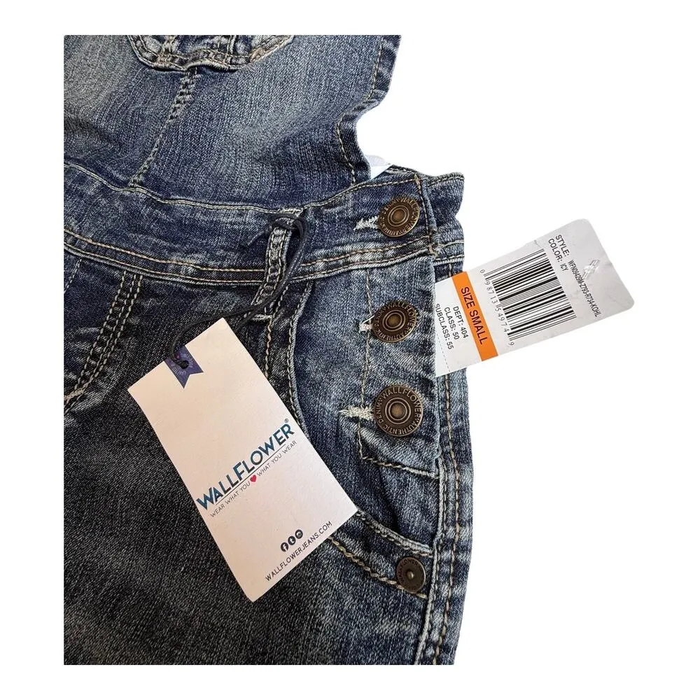NEW Wallflower JEAN OVERALLS Womens SMALL 29x25.5 Button Blue Denim Bib Jean NWT Size 29 - Image 3
