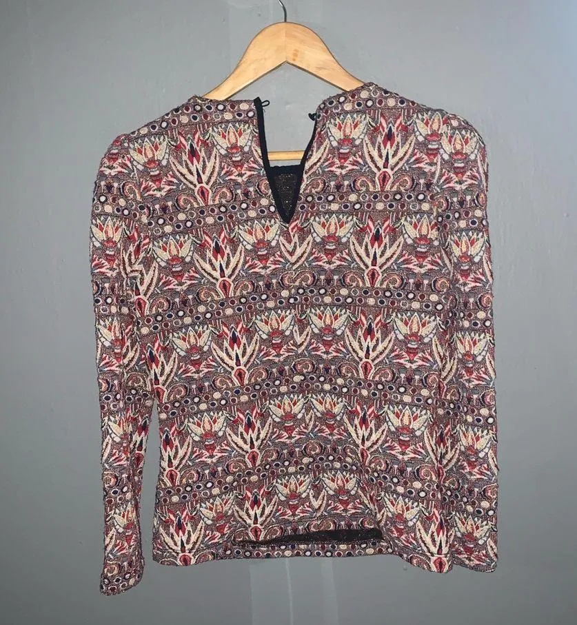 Zara shiny jacquard metallic sweater keyhole top - Image 8