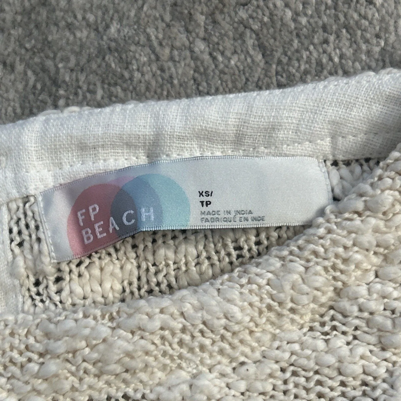 We the Free People Beach Sweater Womens XS Oversized Tunic Pockets Beige White - Image 3