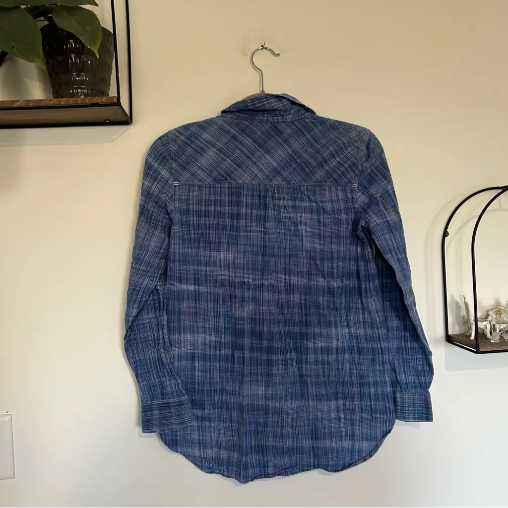 Madewell Ex-Boyfriend Shirt Button Up Long Sleeve in Indigo Weave Size XS - Image 2