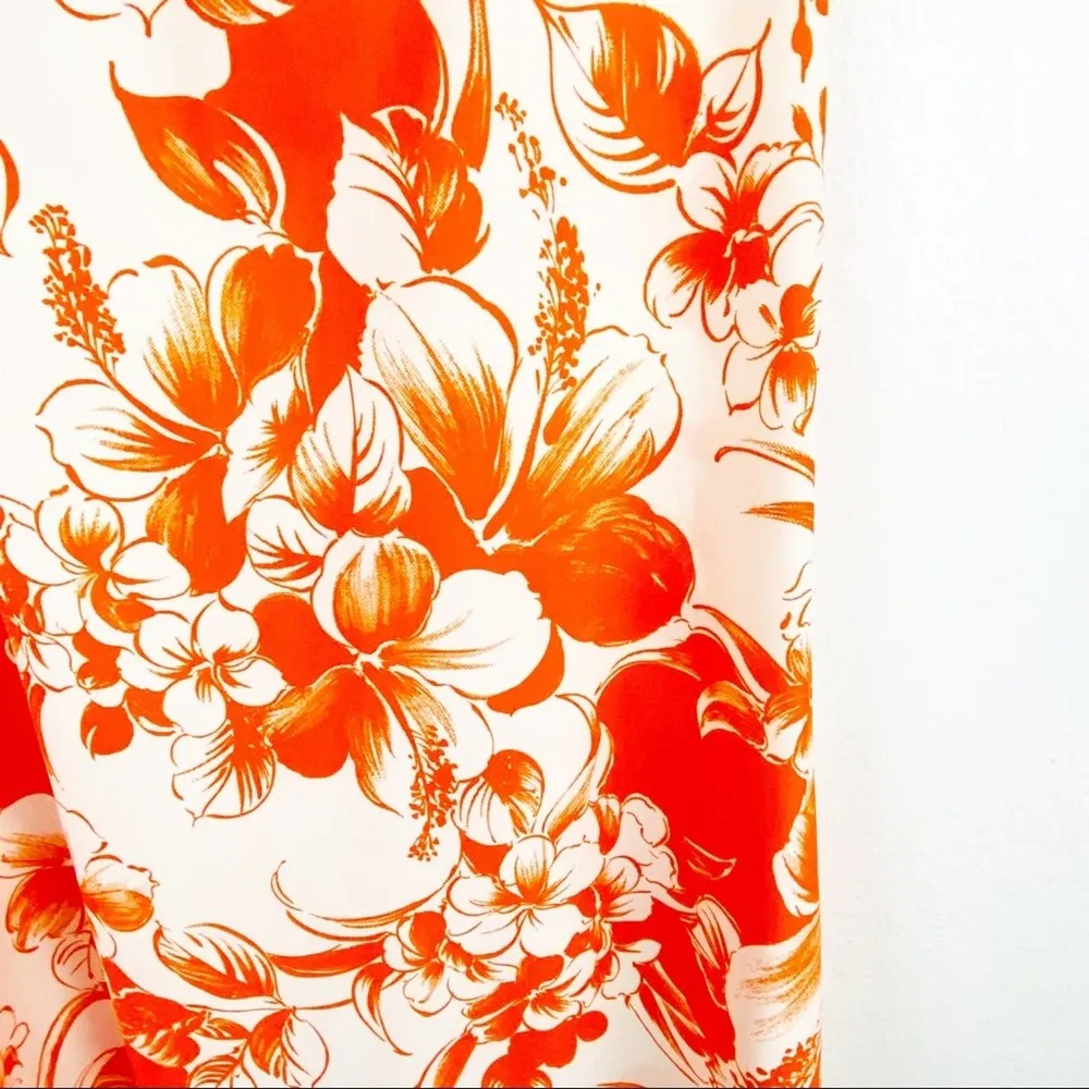 ISLAND TOGS Orange White Hawaiian Long Maxi Tropical Print Floral Dress,Size 12 - Image 8