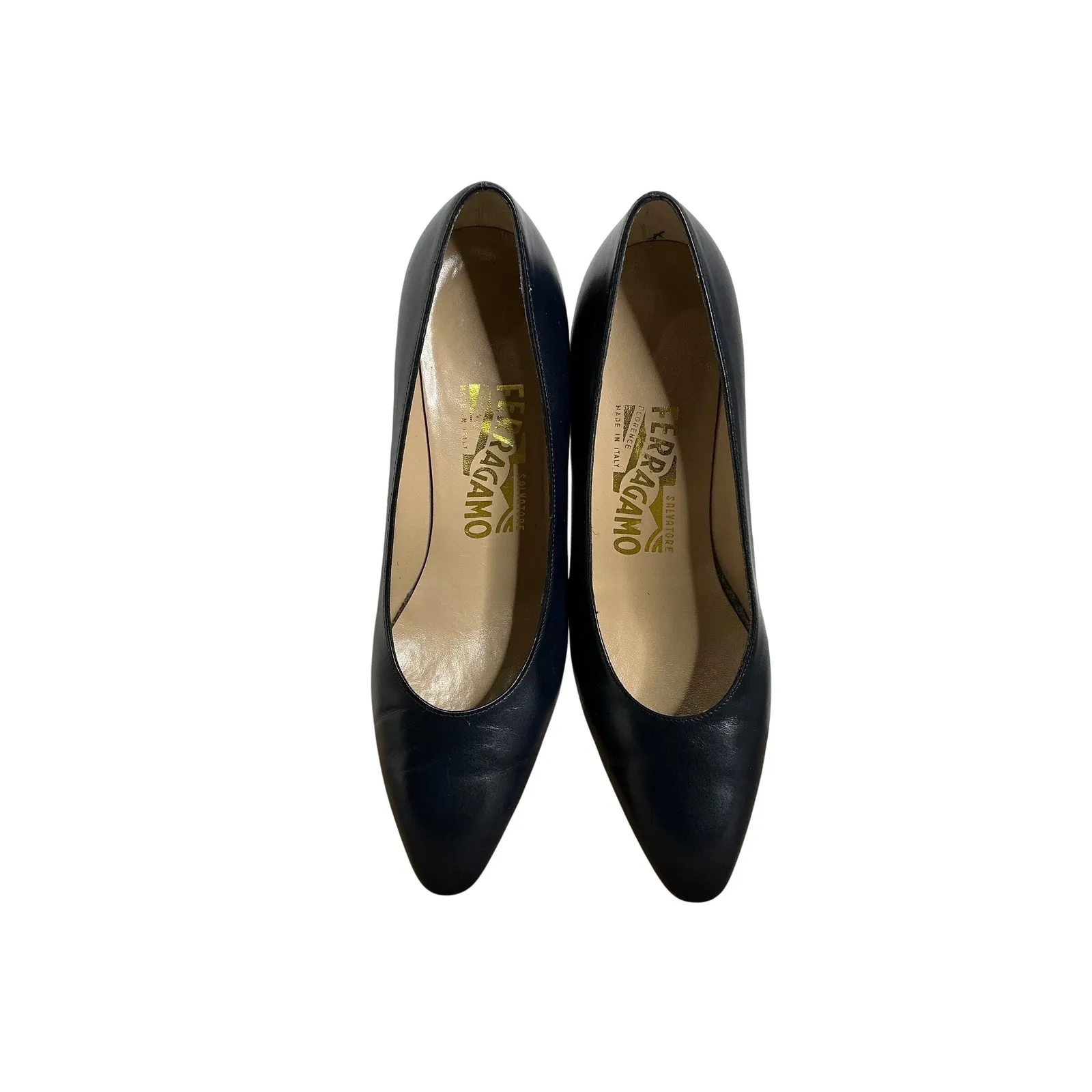 Salvatore Ferragamo Clarissa Navy Blue Leather Pumps Heels Made in Italy Sz 6.5B - Image 5