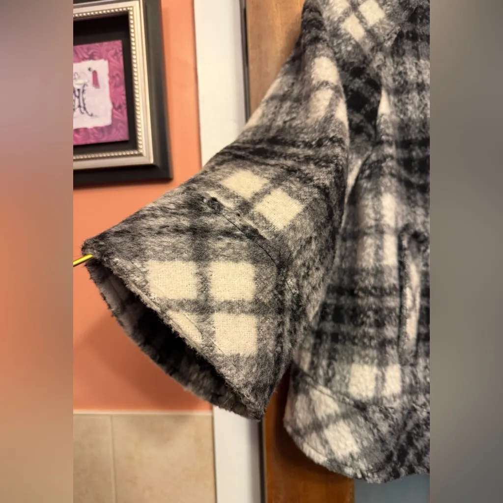 Guess Los Angeles 1981 B &W Plaid Wool Moto 3/4 Sleeve Y2K Asymmetrical Jacket - Image 5