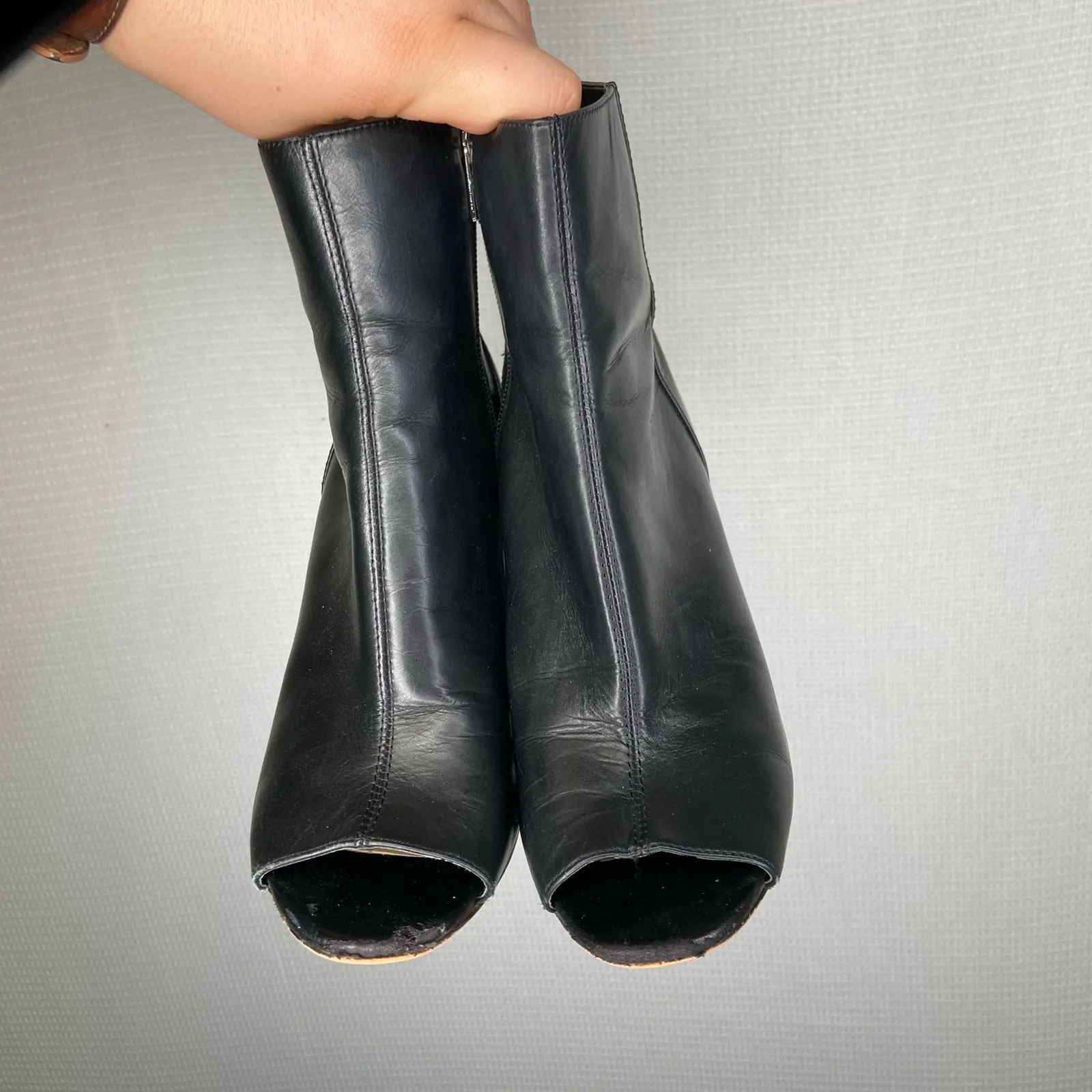 DKNY | Leather Black‎ Bootie Heel Toe Peek 8 - Image 2