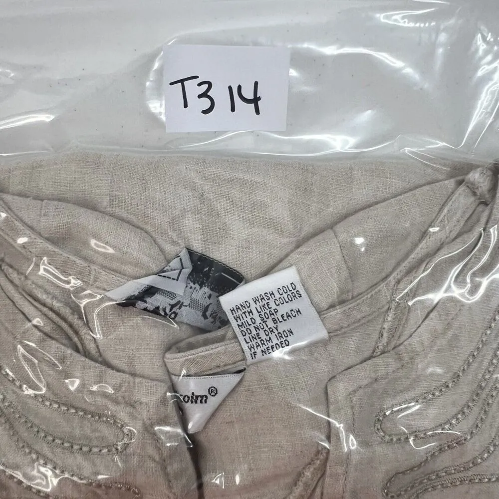 VTG Woman’s Sz 1X Tunic Top Irish Linen Embroidered Lagenlook Long Sleeve Shirt Tan - Image 12