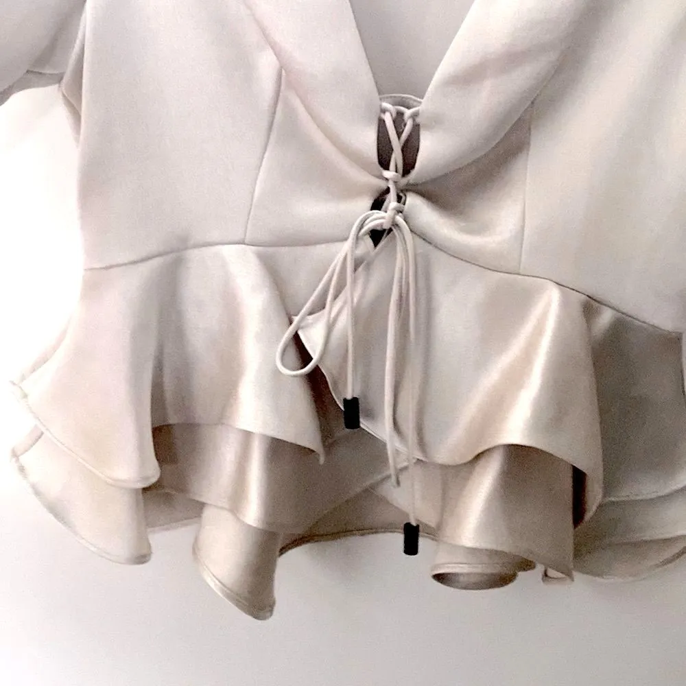 Alexis Reagan Lace-Up Ruffle Peplum Satin Blouse Womens M Top Romantic Coquette - Image 12