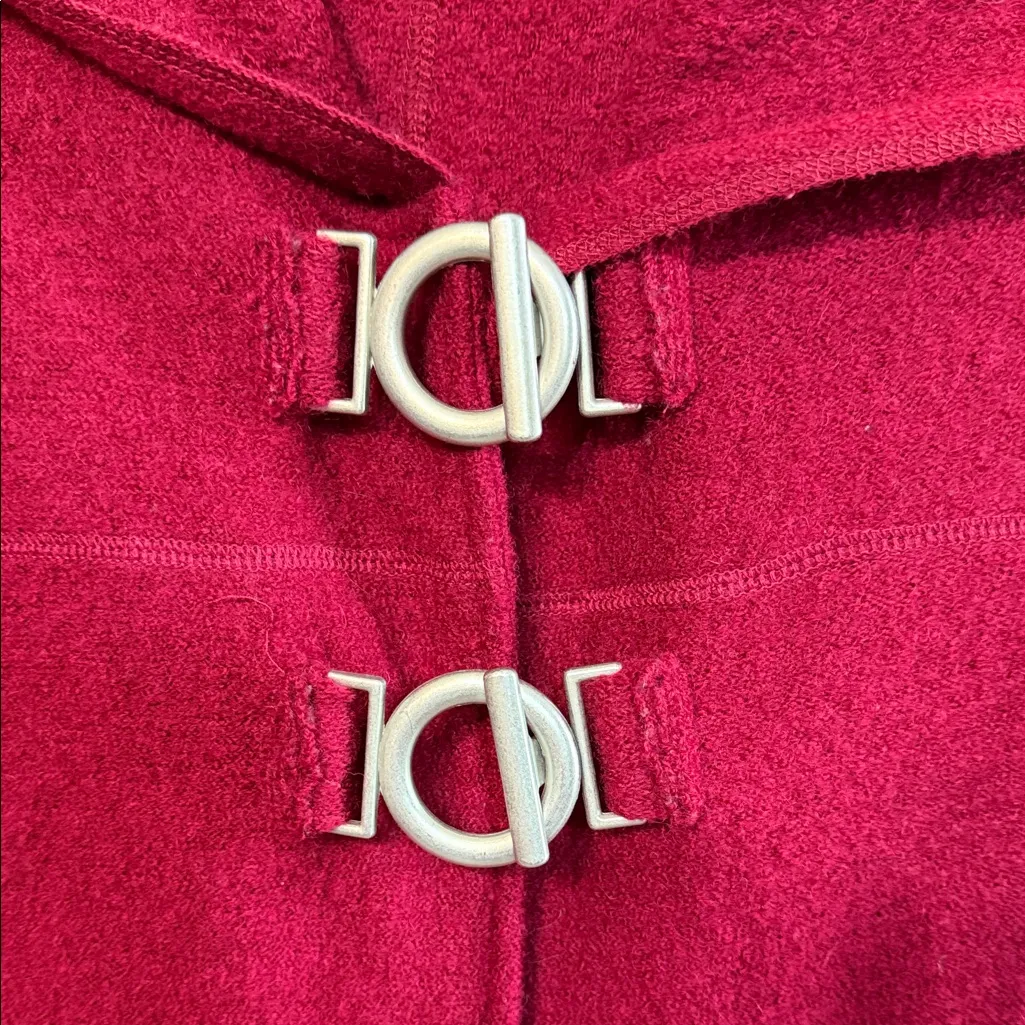 ZOE D Raspberry Red 100% Wool Toggle Buckle Coat Jacket w/ Hood Size Medium - Image 2