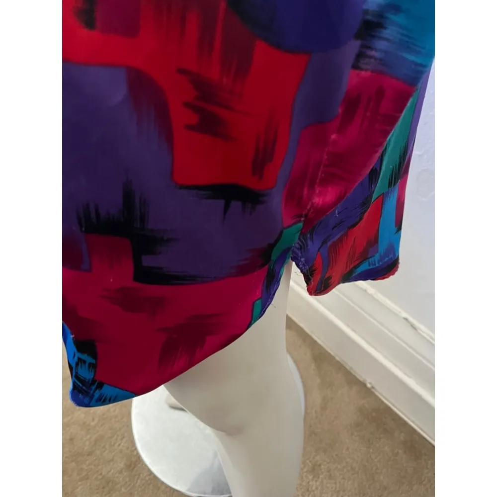 Adolfo 90s Multicolor purple pink swirl Satin sleepwear pajama shirt Dress Med - Image 6