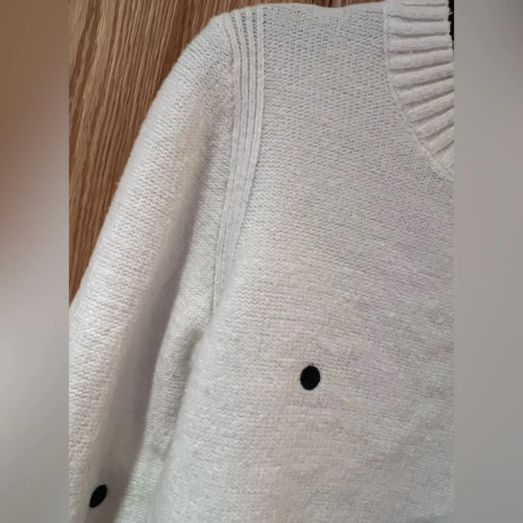 Banana Republic‎ Supersoft Ivory Cotton Sweater Embroidered Black Polka Dots XS - Image 5