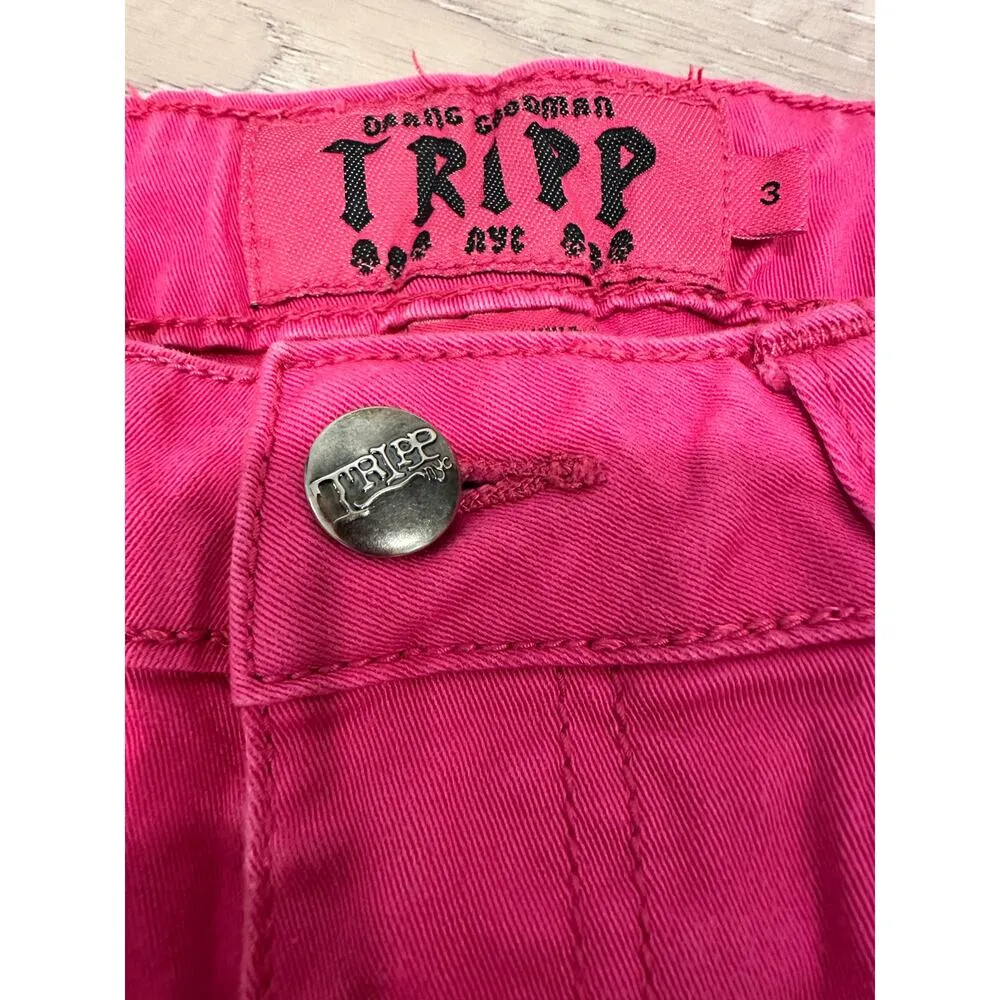 Tripp NYC skinny pant y2k skull detail size 3 pink cotton goth hot topic - Image 3