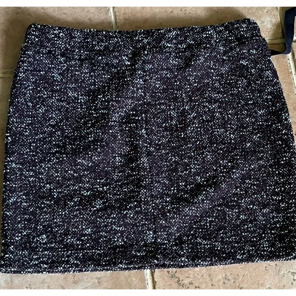Black White Knit Textured Boucle Pull on Drawstring Skirt Tweed Mini L - Image 7