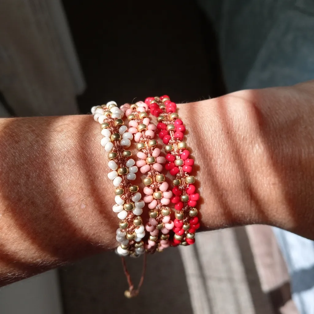 Bracelet Flower Hand Made Adjustable Red - Image 6