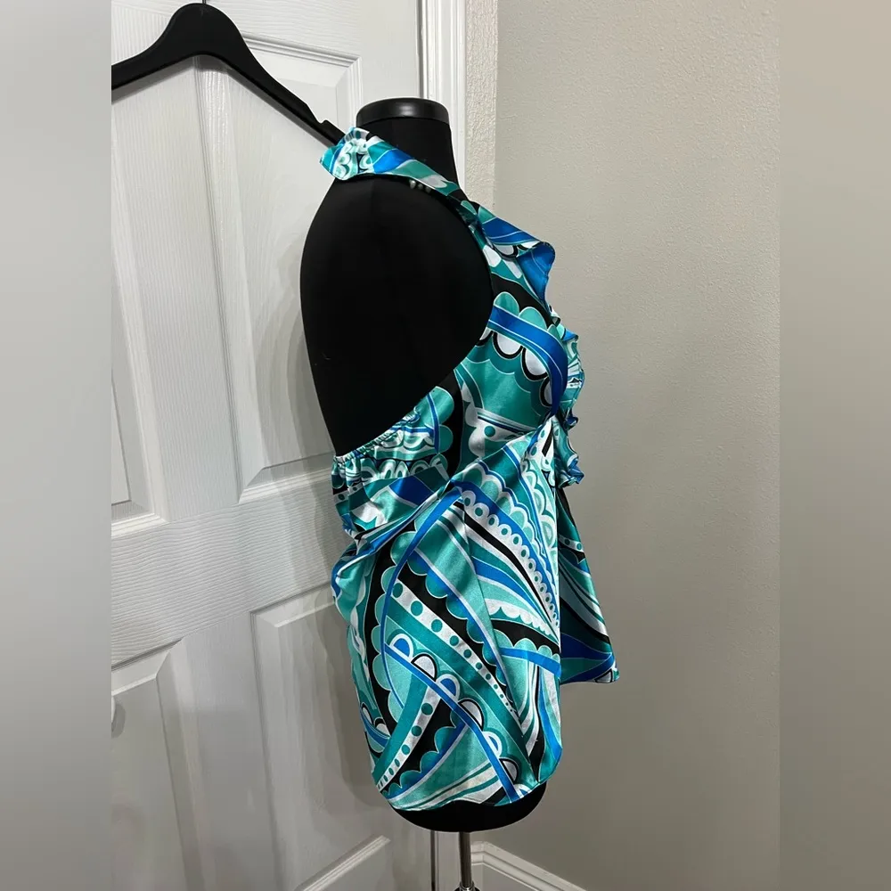 Super hot trendy blue Y2K baddie halter ruffled flowy mermaidcore top size large - Image 6