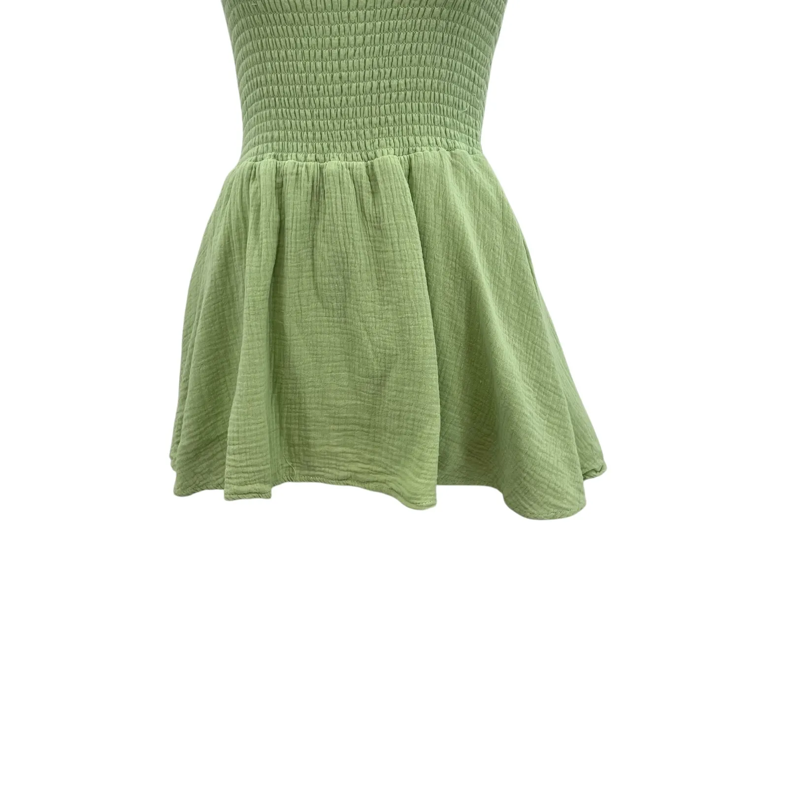 Sundays Micro‎ Mini Dress Strapless Smocked Cotton Gauze Green Size Small - Image 4