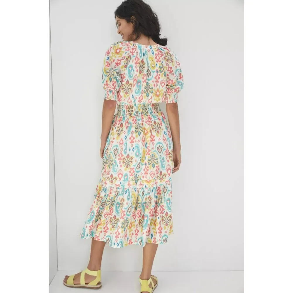 NWT by Anthropologie Felipa Maxi in Neutral Ikat Puff Sleeve Tiered Dress S - Image 3