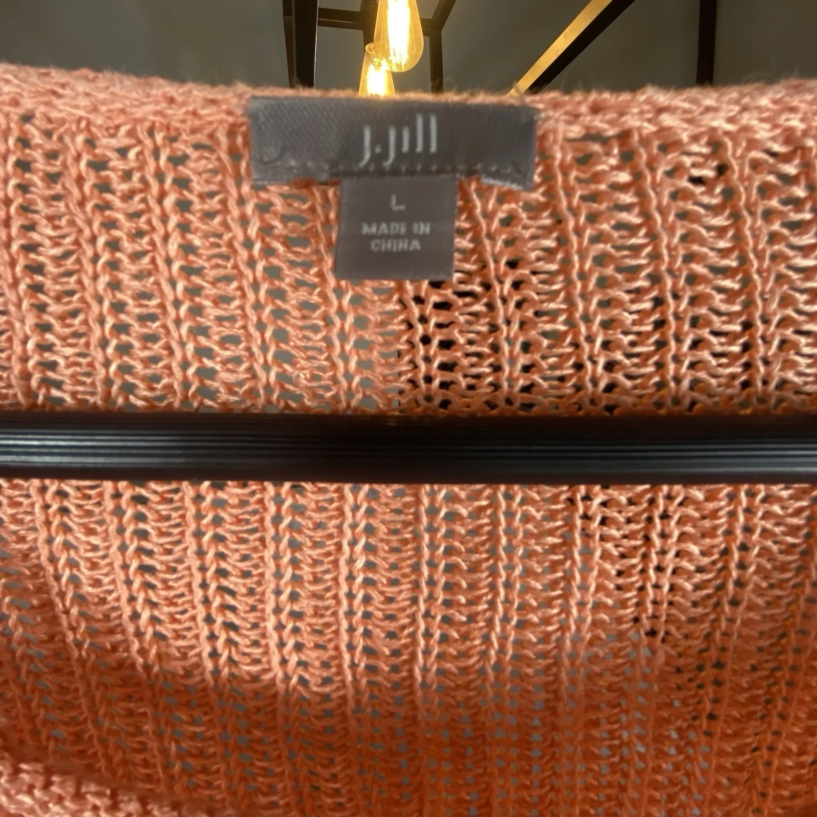 J Jill Sweater Large Peach Linen Rayon Open Loose Knit Relaxed Beachy Preppy Orange - Image 4