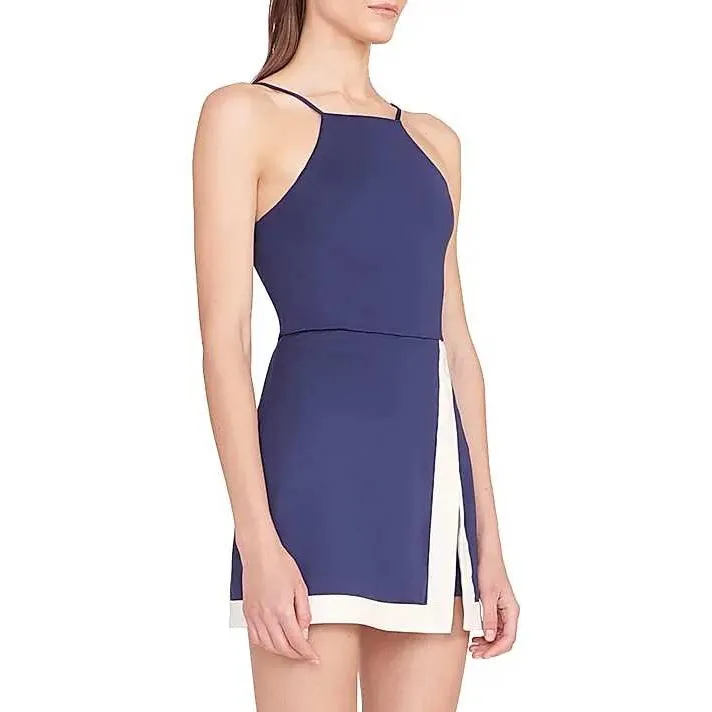 $235 NWOT STAUD Court Top Spin Navy Blue Halter Skirt Dress Contrast Trim - Image 14