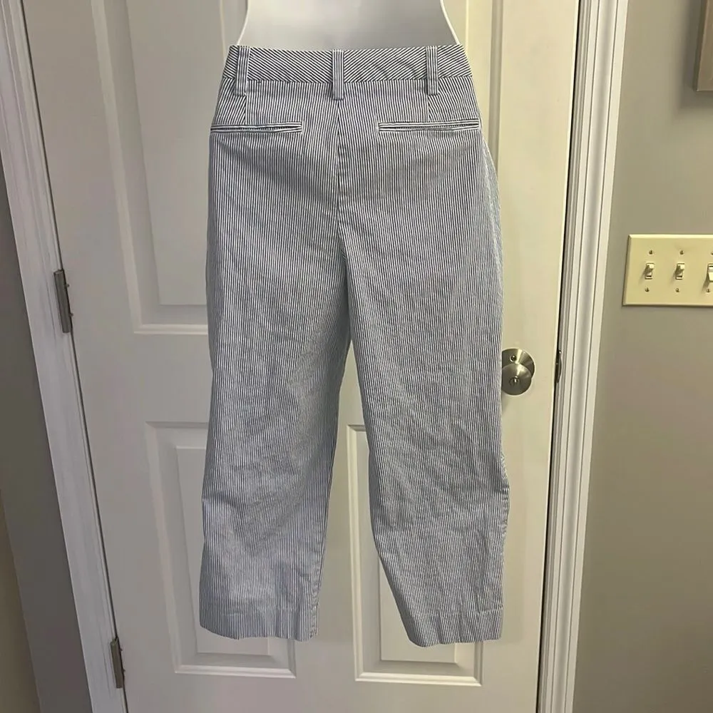 Land’s End Blue and White Vertical Striped Fit 2 Cropped Cotton Blend Pants- Siz - Image 7