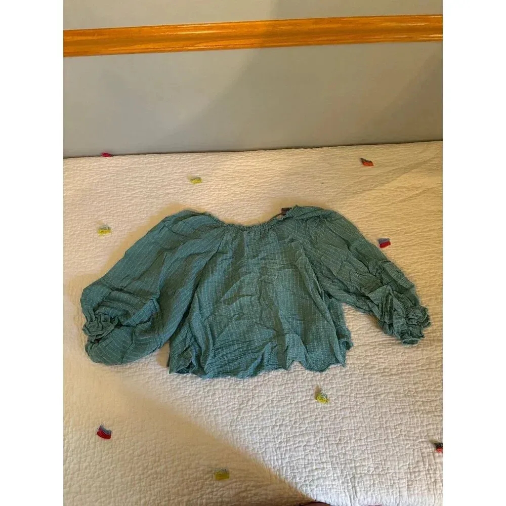 Free people blue out of town blouse top small - Image 4