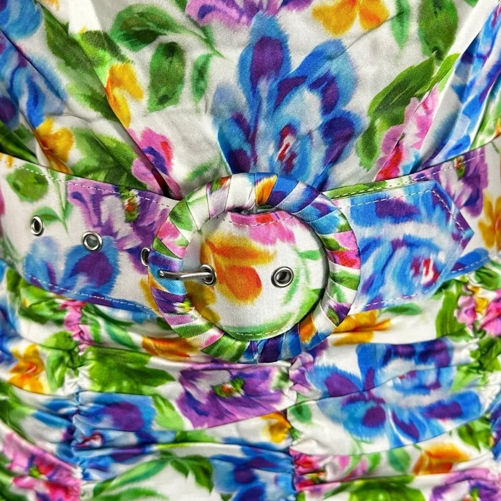 For Love & Lemons Miranda Belted Matte Satin Mini Dress Size Small NWT Floral - Image 12