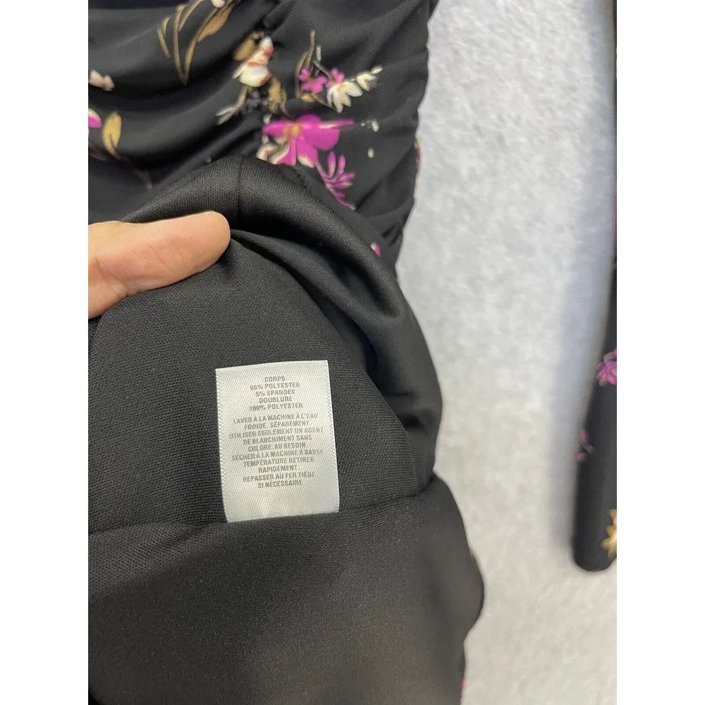 Leith Women's Dress Ruched Front Long Sleeve Sheer Black Floral Size Small - Image 4